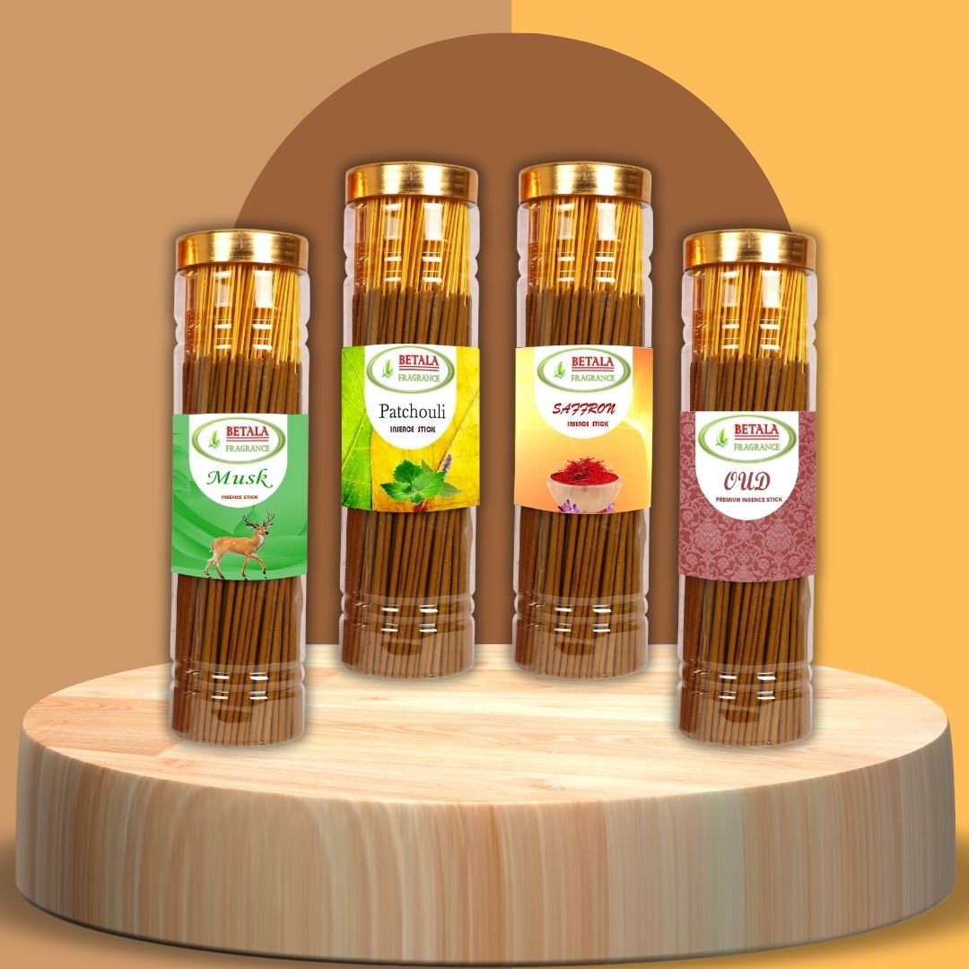 Musk, Oud, Patchouli, Saffron Agarbatti Promotional Bundle (100 g X 4 Pack)